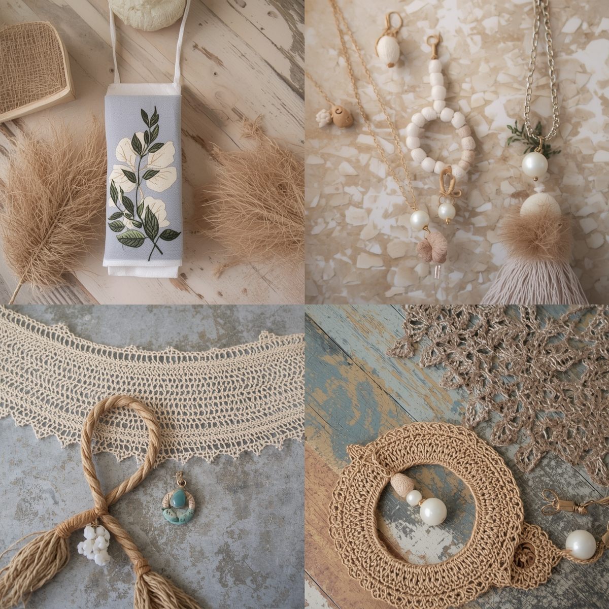 Artisan jewelry pieces with natural materials