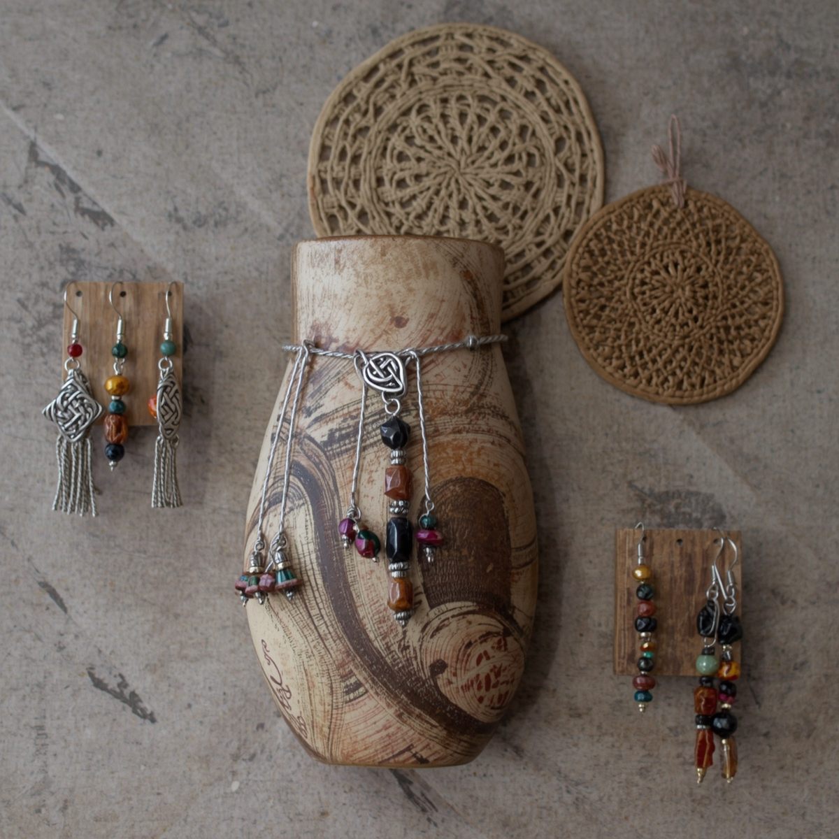 Handmade earrings with organic shapes